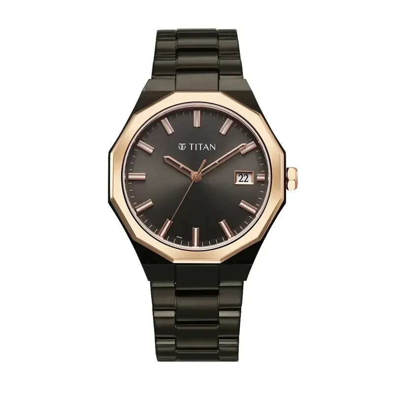 Titan Regalia Dodecagon Black Dial Men’s Watch- 90212KM02